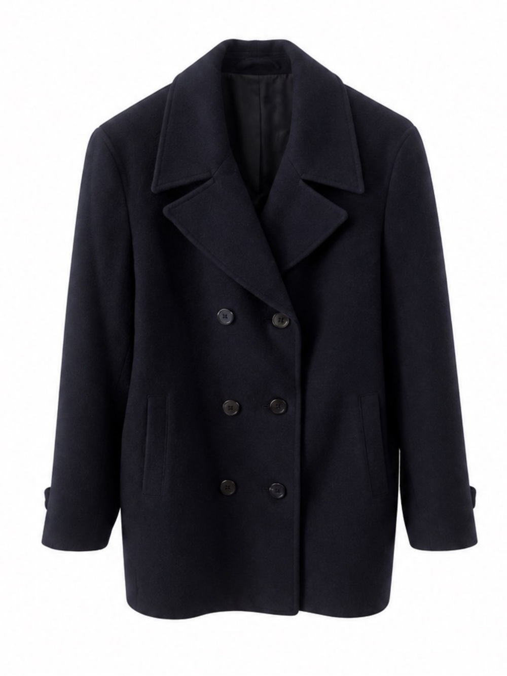 Sandro Navy Blue 100% Wool Double Breasted Peacoat Size 10